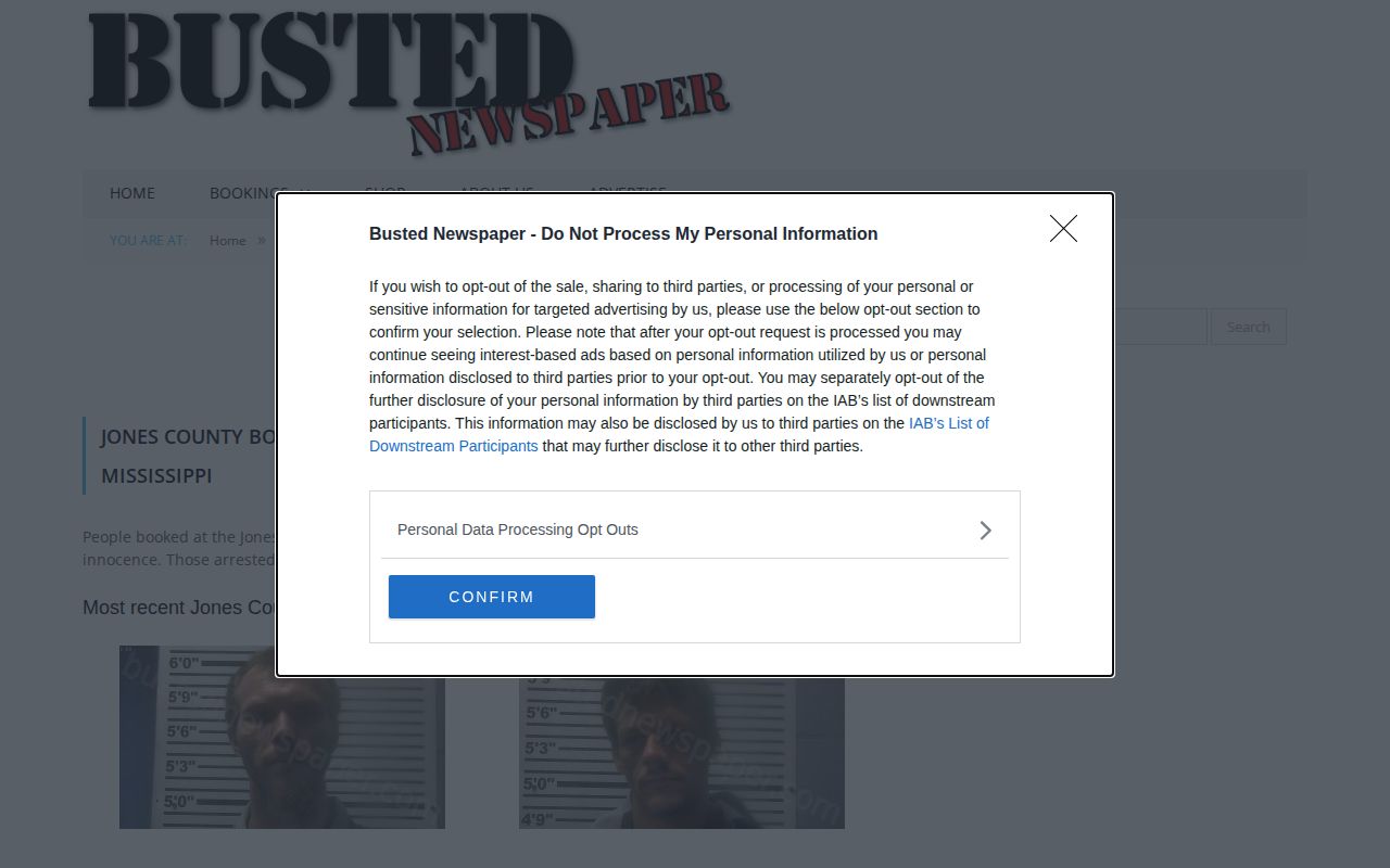 Jones County Busted Newspaper third-party index interface