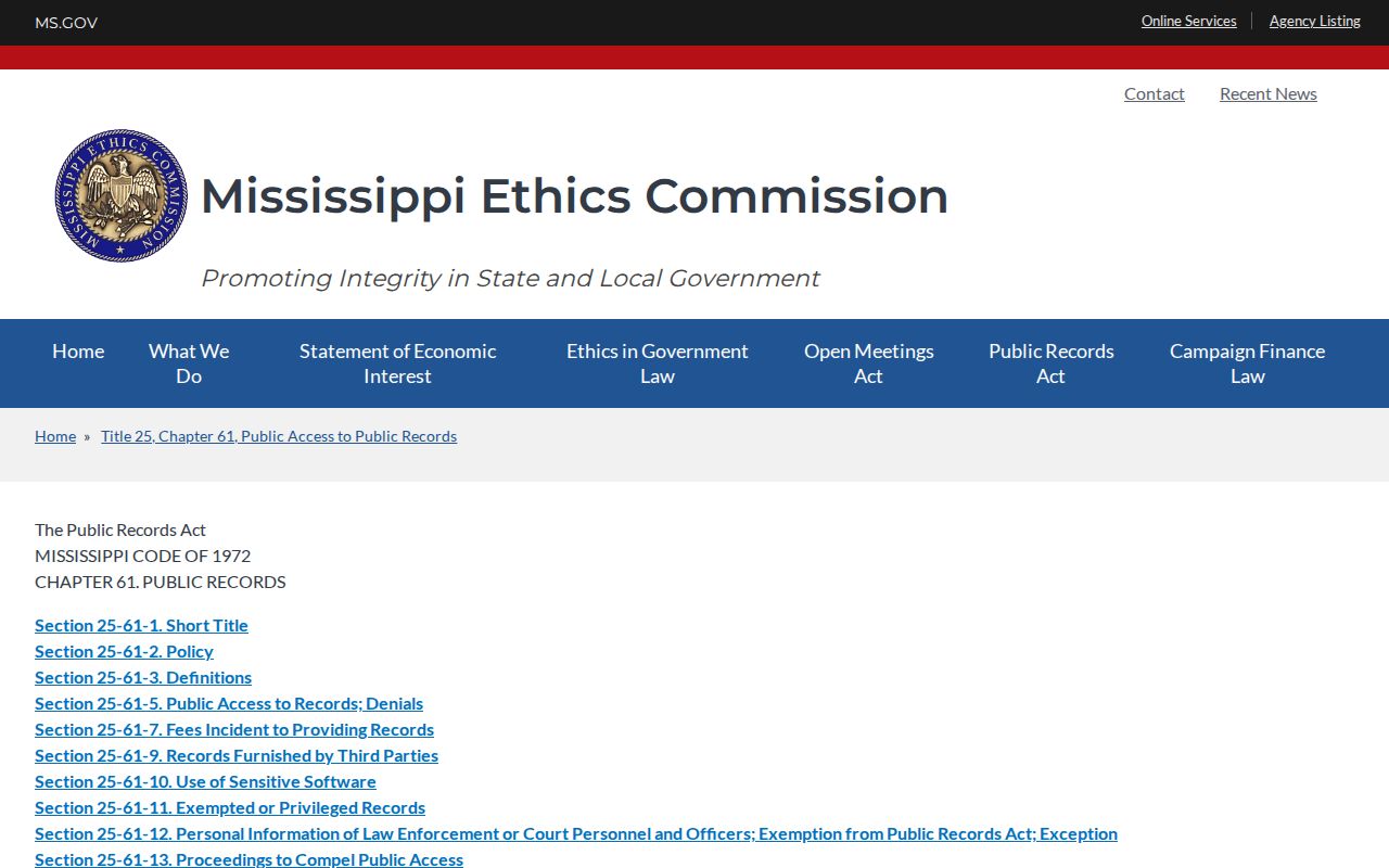 Jones County booking record access through Mississippi Public Records Act guidance